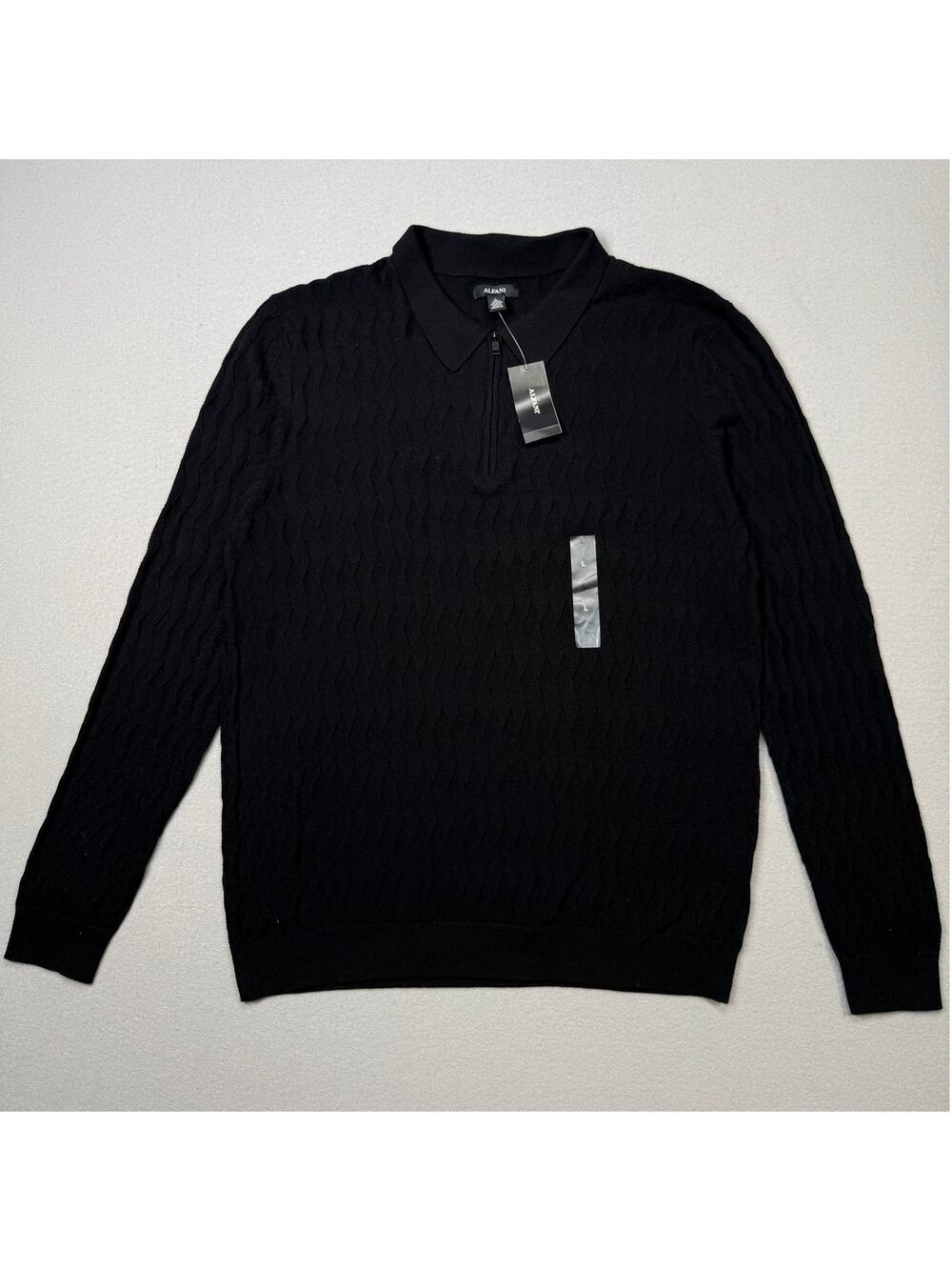 Alfani Men's Textured 1/4 Zip Sweater, Deep Black Large $60